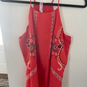 Red Embroidered Tank Top